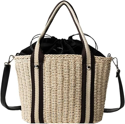 PIPONS Sommer Strandtasche Damen Stroh Gewebte Handtaschen Große Kapazität Umhängetasche Für Frauen Sommer Umhängetaschen Lady Travel Beach Tote Bag Stroh Handtasche Geflochten
