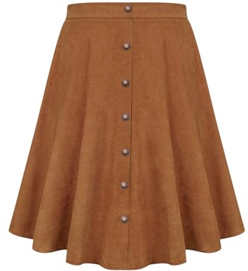 RITERA Plus Size Basic Versatile Stretchy Elastic Waist Flared Casual Mini Skater Rock/Pleated Plaid Skirt for Women XL-5XL, 08-Kaffeebraun, X-Groß