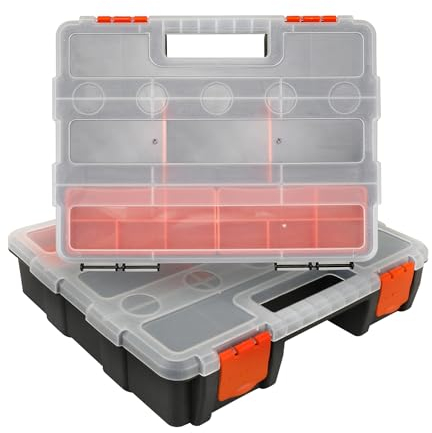 YKUKIZEE 2 Pack Screw Box Organiser, Hardware Toolbox with Adjustable and Removable Compartments, Plastic Tool Storage Box for Sorting Nuts Small Parts Accessories 29 x 22 x 6cm