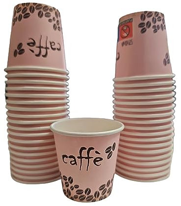 Gobelets en papier 75 ml en carton biodégradable pour boissons chaudes et froides, café, orge, thé, eau de grain de café (rose, 100)