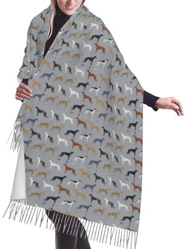 GRatka Schal, Windhunde, größere Version, Hunde, Windhunde, Mäntel, Farben, Unisex, Fransenschal, groß, warm, weich, Kaschmir-Gefühl, Schals, Wickel, 196 x 68 cm