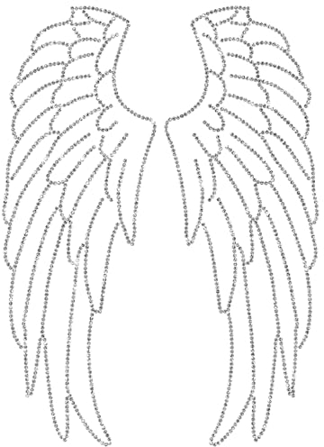 CREATCABIN Wings Rhinestone Iron on Decal Bling Angel Iron on Transfers Patches Decals Hot fix Appliques Repair Heat Transfer Glitter for T-Shirt Bags Clothes Letters Hats Party Silver 11.8x8.7Inch