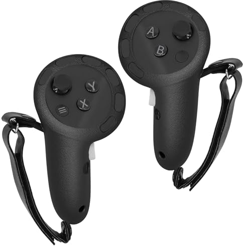 VR Touch Controller Grips Cover für Meta/Oculus Quest 3 Zubehör, Silikon rutschfeste Griffabdeckung mit verstellbarem Knöchelriemen passt für kleine und mittlere Hände (Schwarz)