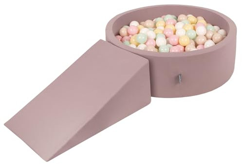 KiddyMoon Area di Gioco in Schiuma con Tondo Piscina di Palline (200 Palline) per Bambini, Erica: Beige Pastello/Giallo Pastello/Bianco/Menta/Rosa Chiaro