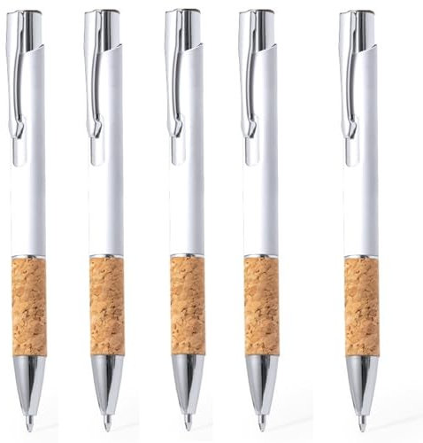 noTrash2003 10 ergonomische Kugelschreiber Gummiertes Aluminium Metallspitze und Griffzone aus Kork und Touchfunktion 5 Farben Stylus Druckkugelschreiber Mehrfarbig blauschreibend (Weiss)