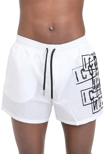 DSQUARED2 Shorts Mare da Uomo Bianchi Stampa Logo Icon Nero 50