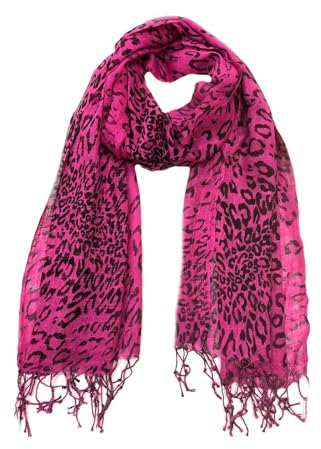 Generisch Damen Stola Schal Halstuch Tuch Langschal Fransen Lang schal mit Leo Leopard Muster Accessoires (A Pink)