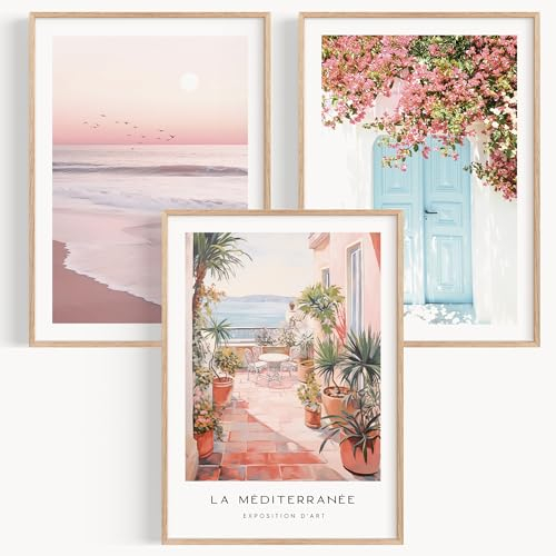 OHBIMBA® Sets Von 3 Poster & Kunstdrucke Zum Einrahmen - Zimmer Deko Und Wanddeko Wohnzimmer - Deko Wohnzimmer und Bilder Schlafzimmer - Strand Boho Deko - 50x70 cm - Ohne Bilderrahmen