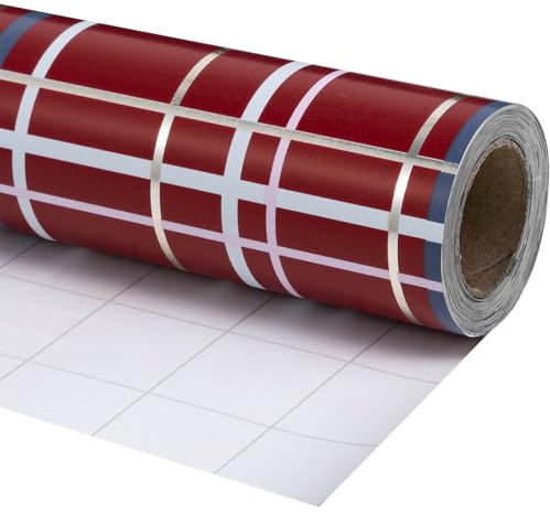Holijolly Reversible Weihnachten Geschenkpapier Rolle - Buffalo Plaid & Pure Red für Weihnachten, Urlaub, Party - 17 Zoll x 32.8 Feet (46.45 sq.ft.)