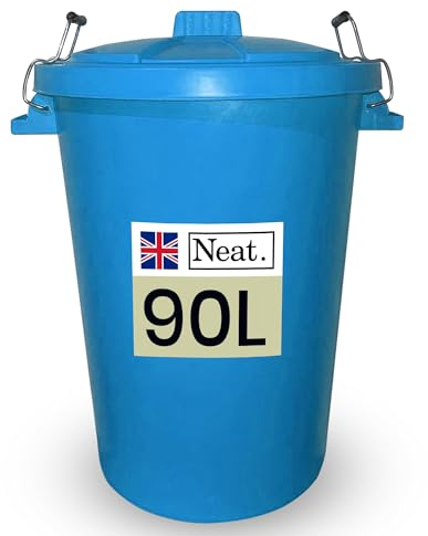 Neat. Large Plastic Bin - 90L, Heavy Duty Kitchen Bin with Metal Handle, Dustbin with Lid, Garden Bin Indoor Outdoor Rubbish Waste, Storage of Animal Feed, Sky Blue - 1Pack