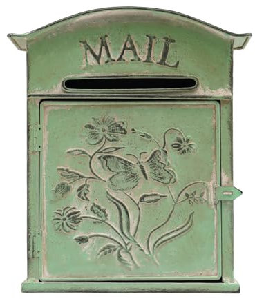 Boîte aux Lettres Vintage,Vintage Extérieur Boîte Postale Murale Papillon Fleur Motif Boîte Postale Décoration Intérieure-Facile à Installer,pour Recevoir Courrier,Vert