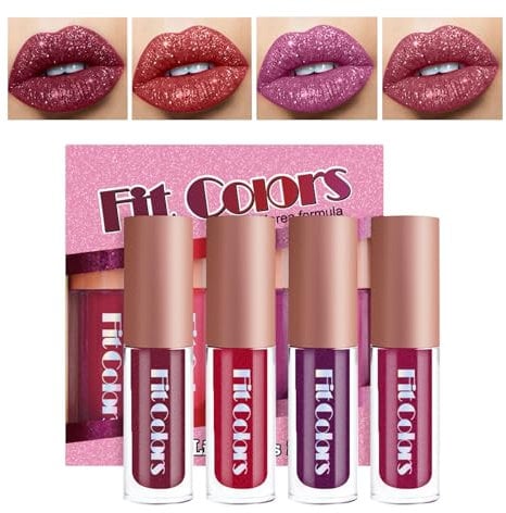 Hochglänzender Glitter Lipgloss, 4 Farben Flüssig-Lippenstift, Hochglänzender Glitter Lipgloss, Langanhaltender Schimmernder Glitzer-Lippenstift Wasserfester Antihaft