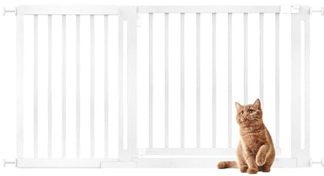 Bettacare Wooden Elegance Dog Gate, White, 145cm - 153cm, Pressure Fit Safety Gate, 73cm Extra Wide Doorway, Extra Wide Gate for Puppy, Dog and Pet, Stylish Design Easy Installation