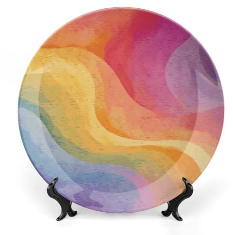 NONHAI Assiette décorative en porcelaine anglaise de 15,5 cm avec présentoir - Assiette décorative en céramique arc-en-ciel - Assiettes décoratives pour la maison