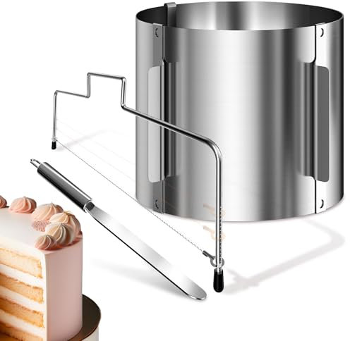Menz Tortenring verstellbar hoch 15 cm + Tortenschneider + Streichpalette - 3-teiliges Set Edelstahl Torten-Zubehör, hochwertiges Backzubehör für professionelle Torten-Zubereitung