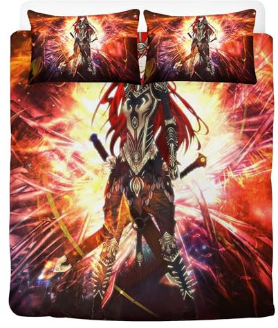 STARSAY Fairy Tail Bettwäsche 135x200 cm & 2 Kissenbezug 80x80 cm 3D Drucken Anime Bettbezüge Fanartikel Mikrofaser Bettwäsche-Sets 3-teilig (Erza)