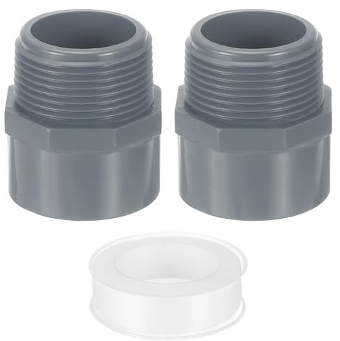 QUARKZMAN 2Pcs 40mm Adaptador Macho de PVC para Conexión de Tuberías, Conectores de Tubería de PVC de 2 Vías con Cinta Selladora (Enchufe x Rosca de Tubería Macho) (Gris)