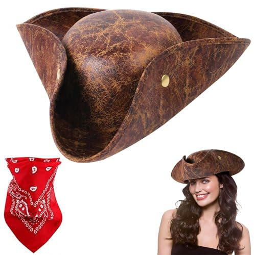 Aomig Piratenhut Set 2Pcs Verbessertes Piraten Kostüm Piratenkopftuch Hut Pirat Fashion Piraten Hut Piratentuch Piraten Pirat Piraten Mütze Seeräuber Hut Piratenset Halloween Karneval Cosplay(A-Braun)