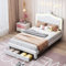 Polsterbett Kinderbett 140x200 cm,LED Mädchen Bett,Doppelbett für Mädchen mit 2 Schubladen,Bettgestell mit Höhenverstellbar Kopfteil in Kronenformung und Lattenrost, Jugendbett aus Holz und PU-Leder