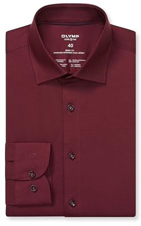 OLYMP Herren Oberhemd Langarm Level Five - Jersey Hemd, Atmungsaktives Gewebe, NY Kent Kragen, Extra Dünn - Hemden Herren - Chianti 38-41