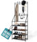 Klass Home Collection 4-Tier Shoe Rack & lightweight Coat Stand, Multipurpose Shoe Storage Organiser with 2 Hanging Rails & 8 Hooks, Hallway Organiser for Shoes & Accessories Storage Rack (Black)