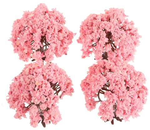 MALUGOGO 4 árboles de cerezo en miniatura con base para manualidades, accesorios de mesa realistas, adornos artificiales de micro paisaje para suculentas y manualidades