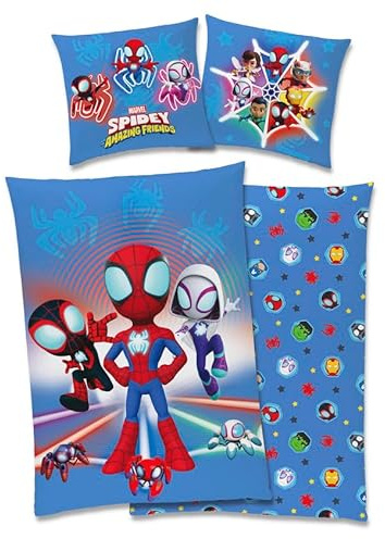 Disney Spidey & Friends Spiderman kuschelige, warme Winter Bettwäsche, 80x80 + 135x200cm mit Reißverschluss