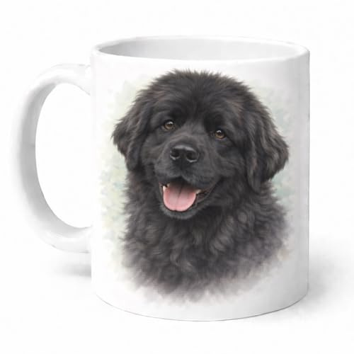 Brew Crew Gifts Newfoundland Dog Mug, White Ceramic with Watercolour Portrait, 11oz, Dishwasher and Microwave Safe