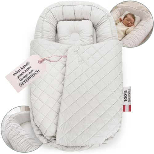 mimi kalu® Babynest für Neugeborene 100% Soft-Cotton Bezug, mit extra hohen Rändern (sicher) & Snuggle Hug Decke Bettschlange Baby Nestchen Baby