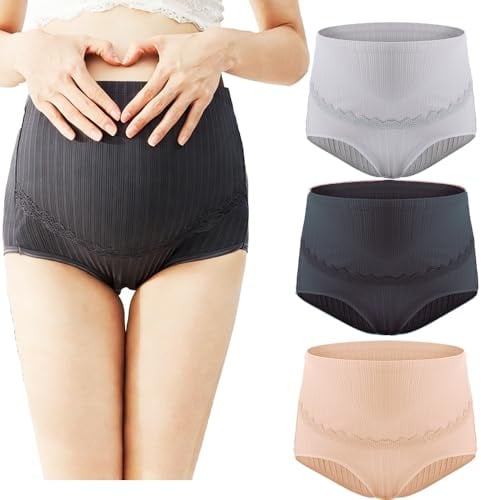 Hedywei Lot de 3 culottes de grossesse en coton, taille haute maternité pour femmes enceintes