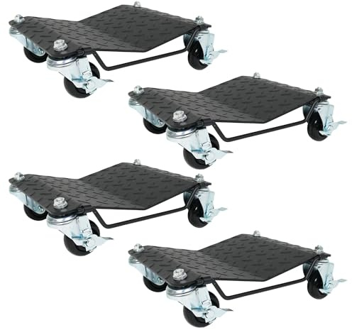 PROREGAL Rangierhilfe Titan für PKW Auto Motorrad | Set 4 Stück jeweils 700 kg, insgesamt 2800 kg Traglast | mit Bremsen & Schwenkgriff | Stahl | Rangierroller Rangierheber Wagenheber Roller V Form