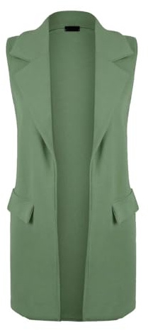 REAL LIFE FASHION LTD Women Long Duster Coat Ladies Waistcoat Smart Blazer Long Sleeves Belted Duster Coat Sleeveless Pocket Waistcoat Plain Winter Wear Blazer Coat