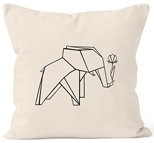 MoonWorks Kissenbezug Geschenk Origami Elefant mit Rose Kissen-Hülle Deko-Kissen Baumwolle Natur 40cm x 40cm