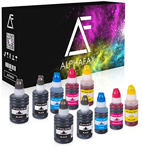 Alphafax 10x Tintentank kompatibel für Epson EcoTank 105 106 ET-7700 ET-7750 Schwarz 2X 140ml, PBKcmy 2X je 70ml