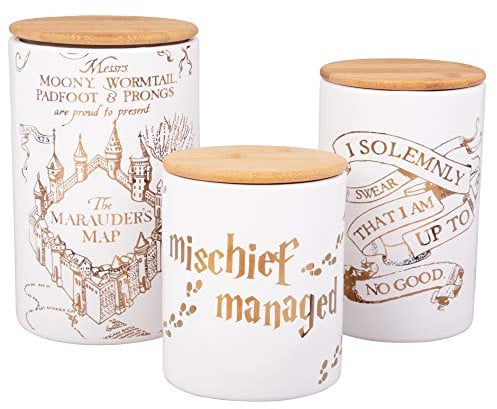 Harry Potter Marauder's Map Porcelain 3 Piece Canister Set - Three Sizes with Gold Marauders Map Design
