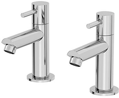 Architeckt® Malmo Bathroom Basin Sink Pillar Tap Pair Modern Round Single Lever Handle Faucet Taps for Sinks, Chrome