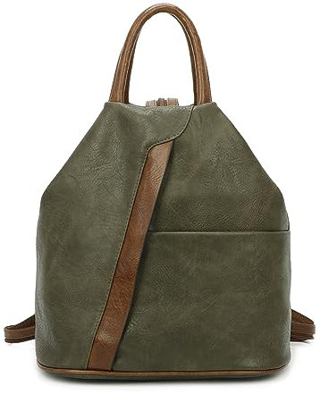 Damen Rucksack Tasche Schultertasche Leder Optik Daypack Backpack Handtasche Tagesrucksack Cityrucksack Grün
