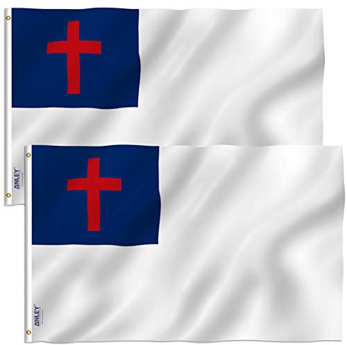Anley 2er Pack Fly Breeze 3x5 Fuß Christliche Flagge - Lebendige Farbe und UV-Lichtechtheit - Leinwandkopf und doppelt genäht - Religiöse Flaggen Polyester mit Messingösen 3 x 5 Ft
