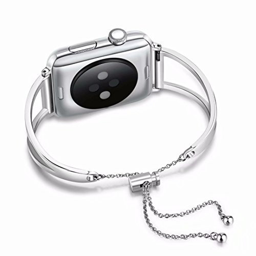 Compatible with Apple Watch 44MM 42MM Strap Metal Slim, Women Jewelry Replacement Bracelet Link Metal Wristband with Push Button Sport Bangle Compatible with iWatch SE Band Series 6 5 4 3 2 1, Silver