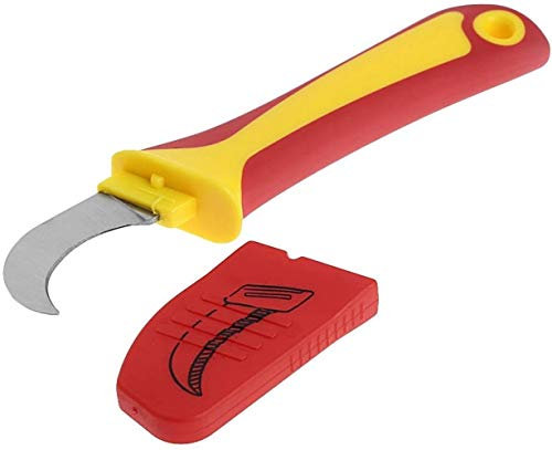 Couteau à câble isolé, outil de coupe d'électricien pour réparation, manche en plastique plié – Rouge + jaune