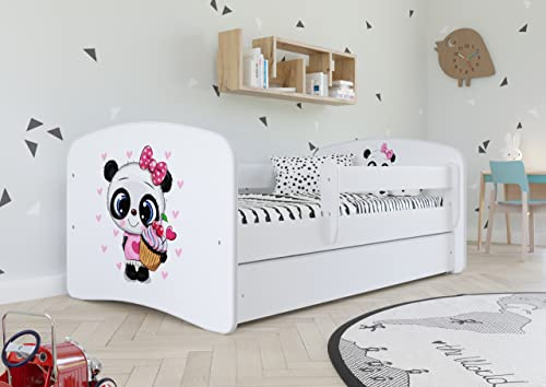 Bjird Kinderbett Jugendbett 70x140 80x160 80x180 Weiß mit Rausfallschutz Schublade und Lattenrost Kinderbetten für Mädchen und Junge - Panda 160 cm