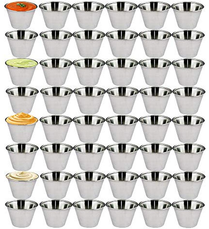 Kosma Set of 48 Stainless Steel Condiment Cups | 2.5 oz/70 ml Sauce Cups, Ramekins for Dips, Salad Dressings, Small Serving Bowls
