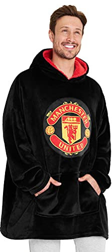 Manchester United F.C. Oversized Hoodie Blanket For Men, Man U Football Gifts (Black)