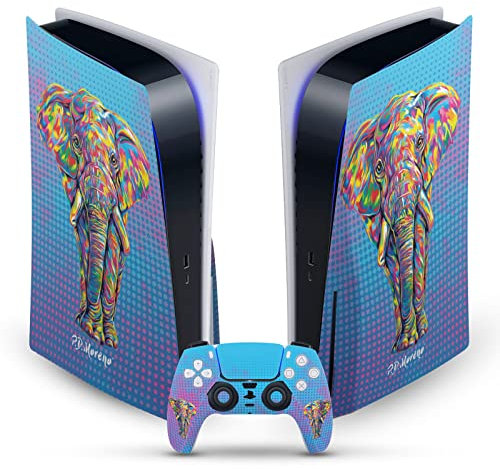 Head Case Designs Offizielle P.D. Moreno Elefant Tiere II Vinyl Frontplatte Haut Gaming Aufkleber kompatibel mit Sony PlayStation 5 PS5 Disc Edition Console & DualSense Controller