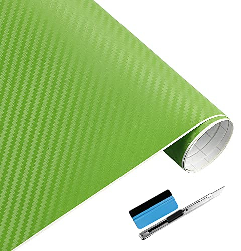 NewL 3D grüne Kohlefaser-Vinylfolie mit blasenfreier Klebefolie inkl. Montagewerkzeugen (grün, 30 cm x 152 cm)