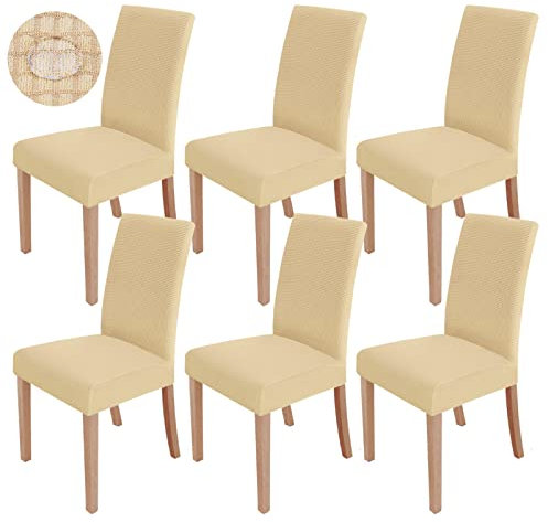 sorliva Stuhlhussen 6er Set Stretch Stuhlbezug Moderne Stuhlüberzug Elastische Abnehmbar Waschbar Spannbezug für Esszimmerstühle Schwingstuhl Bezug Hochzeit Büro Bankette Partys Deko(Gelbcreme)