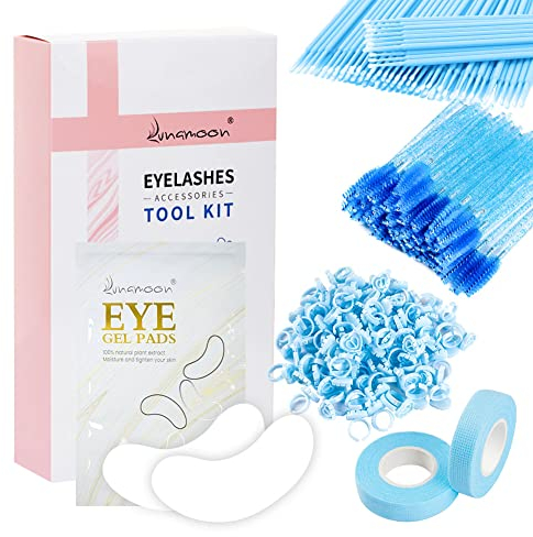 Lunamoon 50 Augenpads für Wimpernverlängerung Wimpern Pads+100 Mikrobürsten+100 Wimpernkleberring +50 Wimpern Buerste+2 Wimpern Band Wimpern Zubehör Set für Wimpernverlängerung (BLUE)