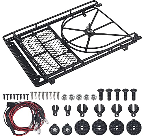 ShareGoo RC 1/10 Metal Roof Rack Luggage with 6LED Light Set Compatible with Traxxas TRX4 Axial SCX10 90046 Tamiya CC01 D90 Wrangler 1/10 RC Crawler Car (Style 1)