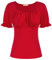 Belle Poque Women Cute Puff Short Sleeve Shirt Vintage Square V-Neck Ruched Versatile Top Red S