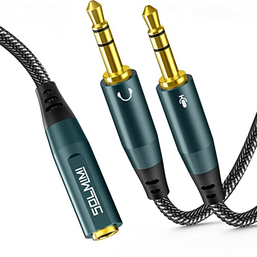 SOLMIMI 3.5mm Headset Adapter 4 Pole Buchse auf 2 X 3 Pole Klinkenstecker Kopfhörer und Mikrofon Audio Y Splitter Kabel für PC, Laptop, Gaming Headset und TRRS Lavalier Mikrofon - 0.3 Meter